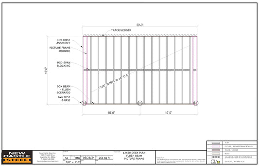 New Castle Steel Deck Framing Kit - 12x20 Deck, Flush Beam, Picture Frame