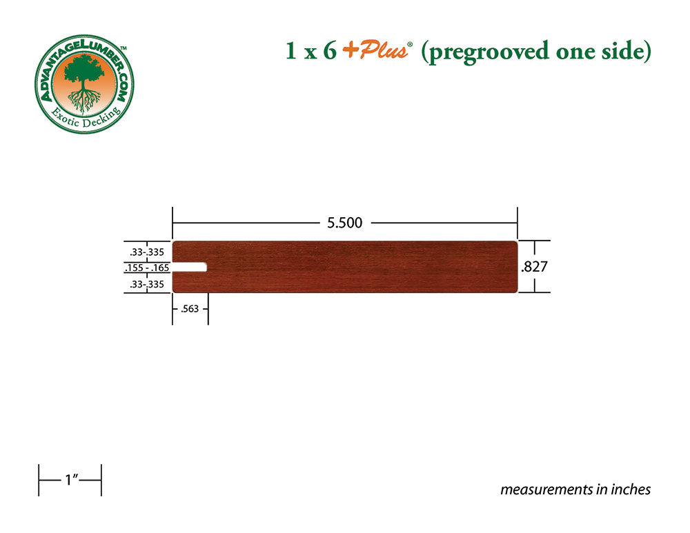 1 x 6 +Plus® Brazilian Redwood (Massaranduba) One Sided Pre-Grooved Decking (21mm x 6)