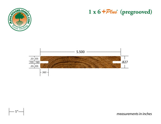 1 x 6 +Plus® Teak Wood Pre-Grooved Decking (21mm x 6) (Select Grade)
