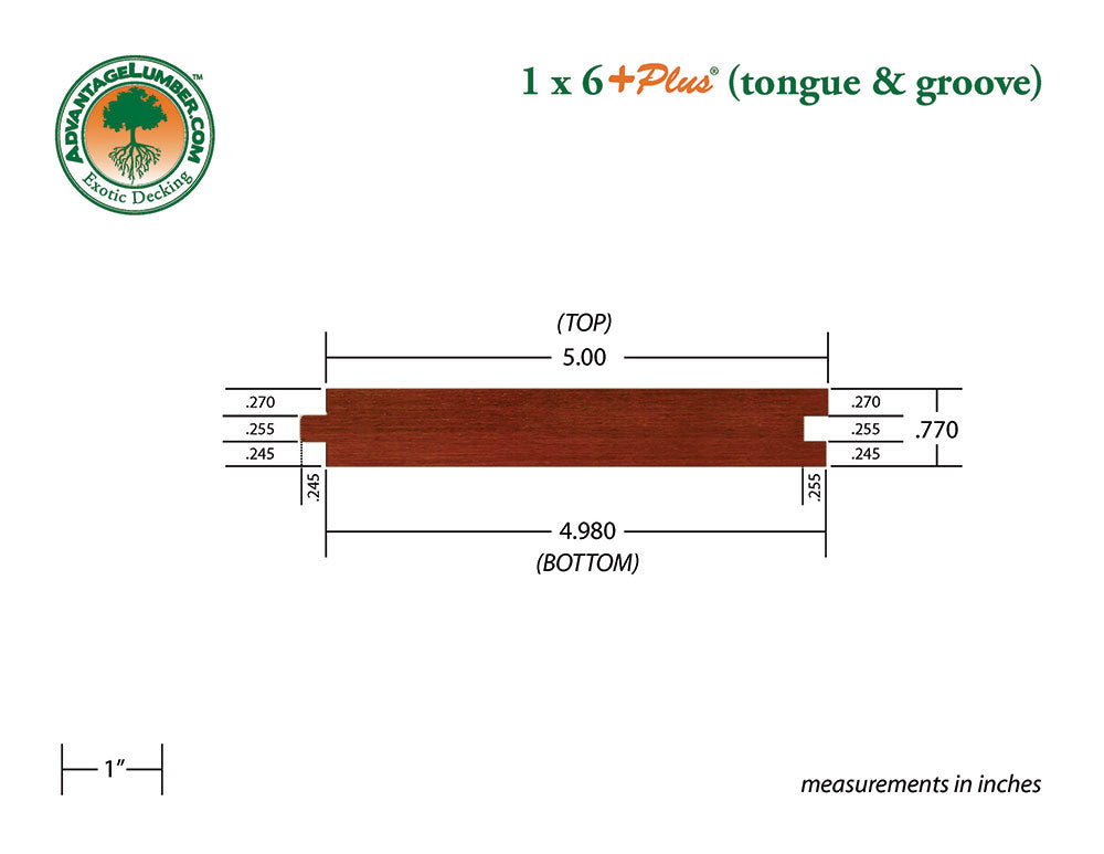 1 x 6 +Plus® Brazilian Redwood (Massaranduba) Wood T&G Decking