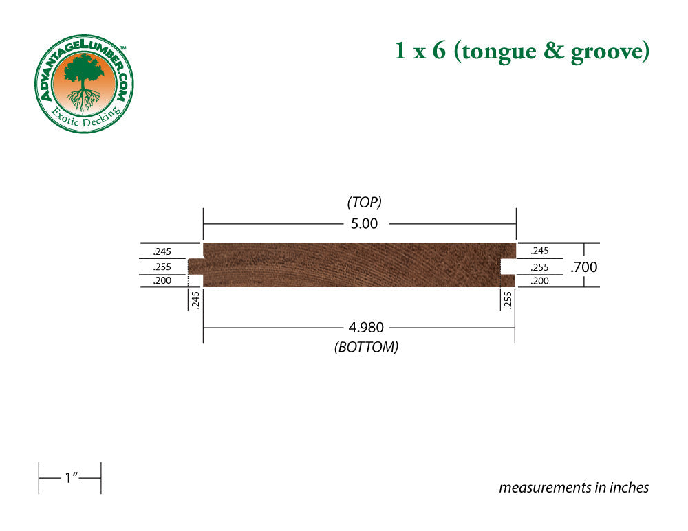 1 x 6 Mahogany (Red Balau) Wood T&G Decking