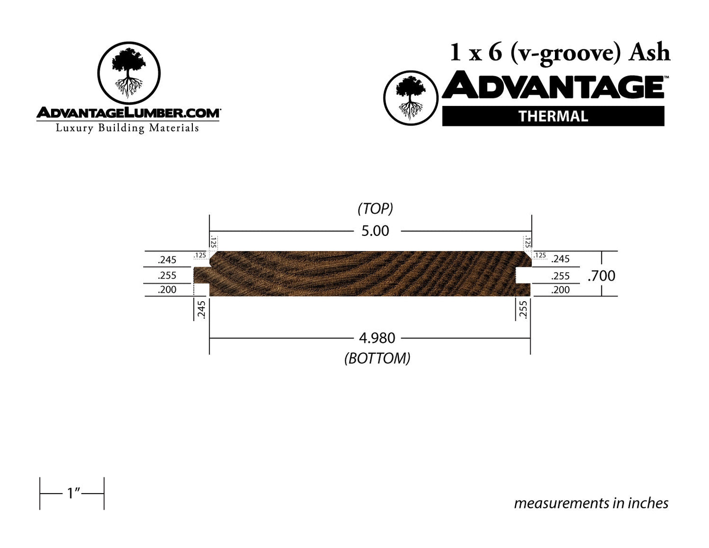 Advantage Thermally Modified Ash, 1x6 V-Groove
