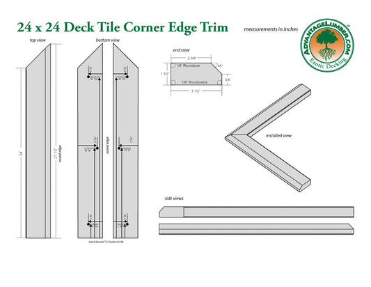 24 x 24 Deck Tile Edge Trim - Outside Corner Set