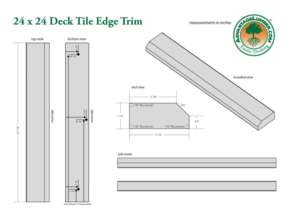 24 x 24 Advantage Deck Tile® Edge Trim - Straight