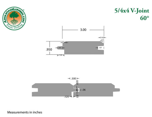 5/4x4 Western Red Cedar 60° V-Joint - Clear Vertical Grain (CVG) - S4S/KD