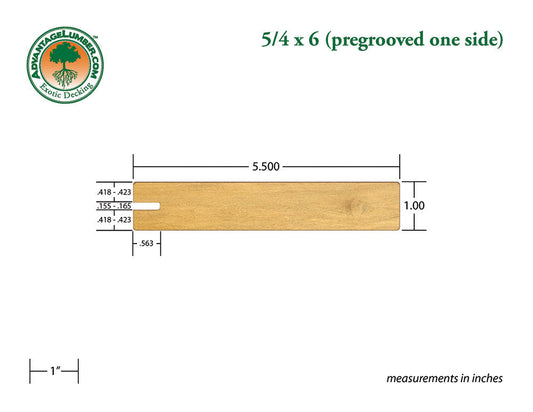 5/4 x 6 Garapa Wood One Sided Pre-Grooved Decking