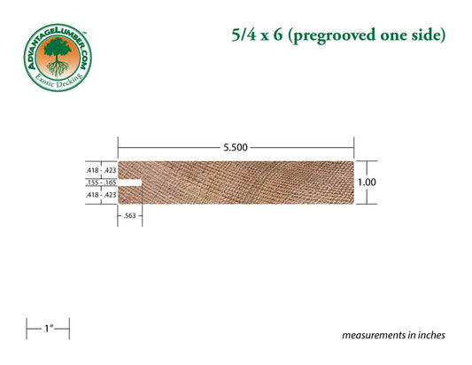 5/4x6 Western Red Cedar One-Sided Pre-Grooved - Select Tight Knot (STK) S4SEE