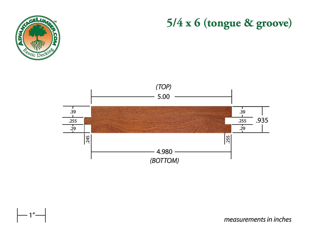 5/4 x 6 Golden Mahogany™ (Yellow Balau) Wood T&G Decking