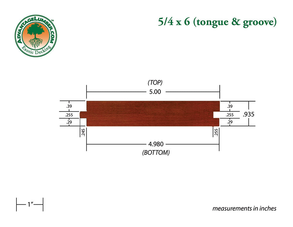 5/4 x 6 Brazilian Redwood (Massaranduba) Wood T&G Decking