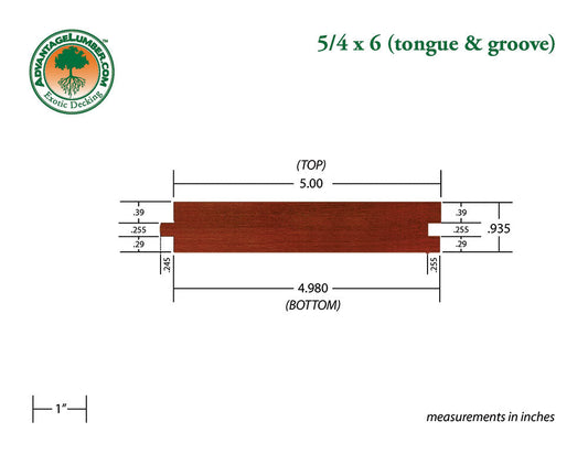 5/4 x 6 Brazilian Redwood (Massaranduba) Wood T&G Decking