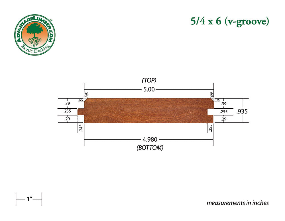 5/4 x 6 Golden Mahogany™ (Yellow Balau) Wood V-Groove