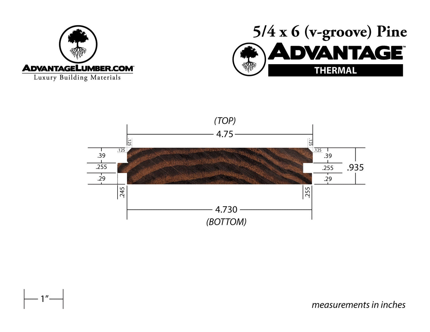 Advantage Thermally Modified Pine, 5/4x6 V-Groove