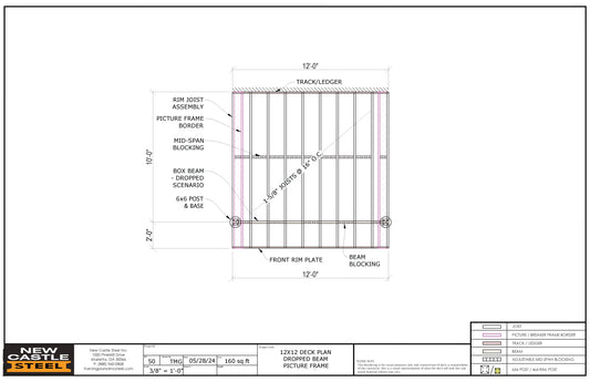 New Castle Steel Deck Framing Kit - 12x12 Deck, Dropped Beam, Picture Frame