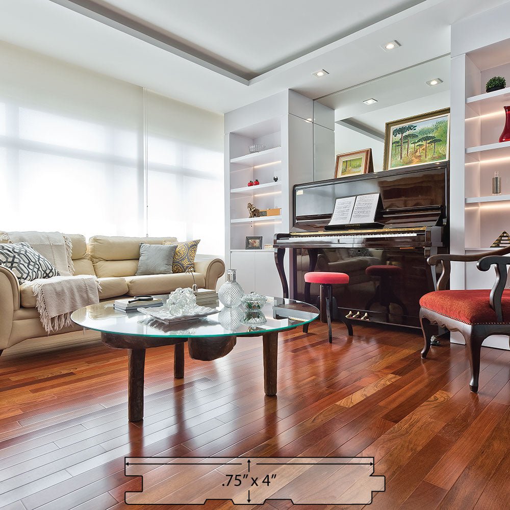 Brazilian Cherry (Jatoba) Solid Flooring 0.75″ x 4″ Prefinished Satin, $6.24/sqft - Ipe Depot