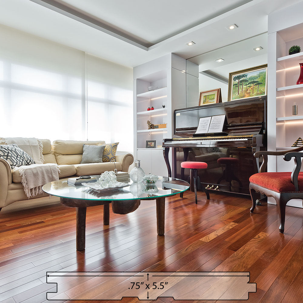 Brazilian Cherry (Jatoba) Solid Flooring 5.5″ Prefinished Satin, $9.41/sqft