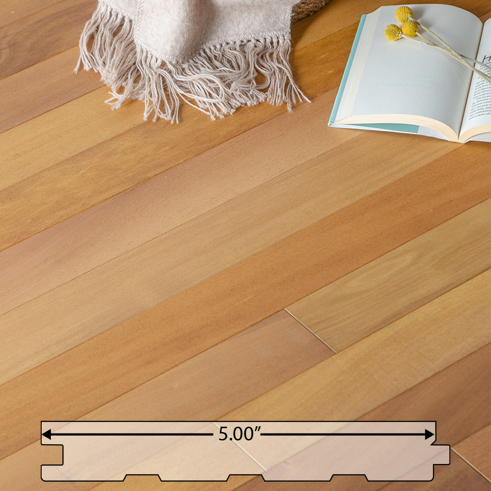 Garapa Solid Flooring 5″ Prefinished Satin, $5.67/sqft