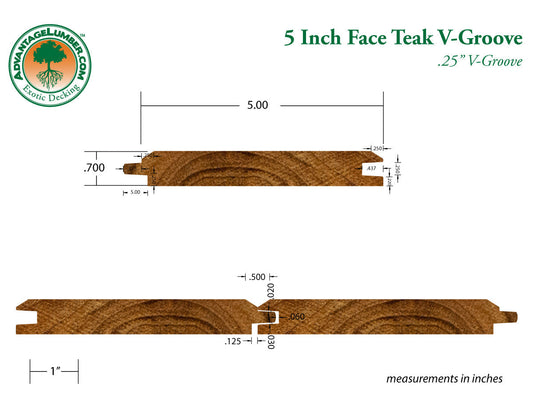 1x6 Plantation Teak End-Matched 60° V-Joint Prefinished, Character Grade