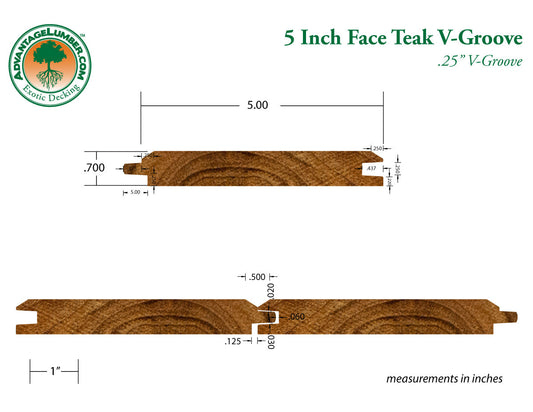 1x6 Plantation Teak 45° V-Groove Unfinished, Character Grade