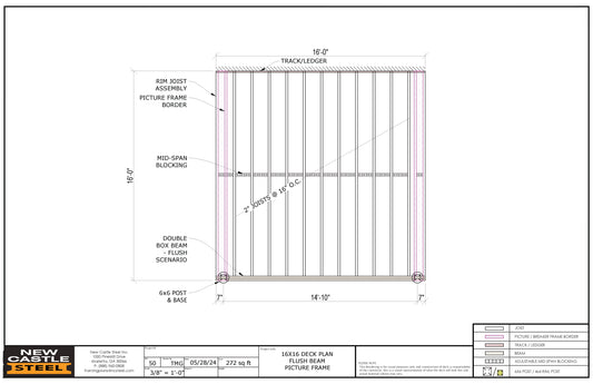 New Castle Steel Deck Framing Kit - 16x16 Deck, Flush Beam, Picture Frame