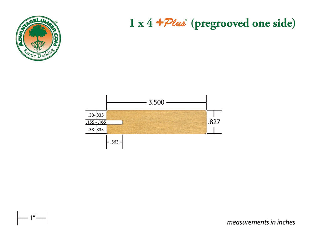 1 x 4 +Plus® Garapa Wood One Sided Pre-Grooved Decking (21mm x 4)