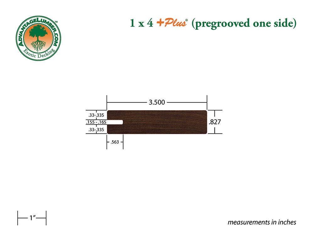 1 x 4 +Plus® Ipe Wood One Sided Pre-Grooved Decking (21mm x 4)