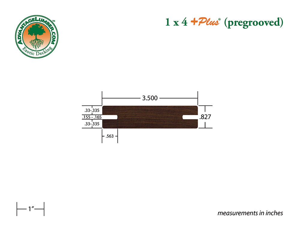 1 x 4 +Plus® Ipe Wood Pre-Grooved Decking (21mm x 4)