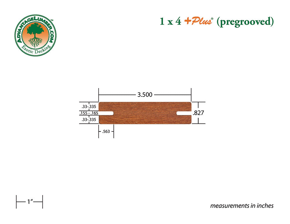 1 x 4 +Plus® Cumaru Wood Pre-Grooved Decking (21mm x 4)