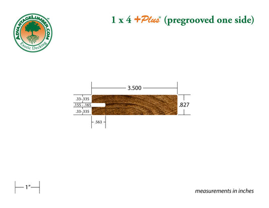 1 x 4 +Plus® Teak One Sided Pre-Grooved Decking (21mm x 4) (Premium Grade)