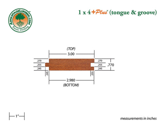 1 x 4 +Plus® Cumaru Wood T&G Decking (21mm x 4)