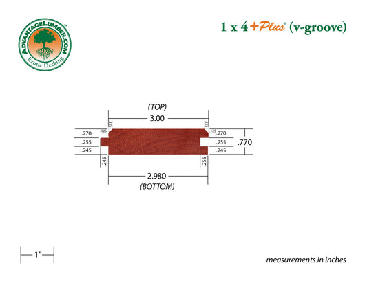 1 x 4 +Plus® Brazilian Redwood (Massaranduba) Wood V-Groove (21mm x 4)