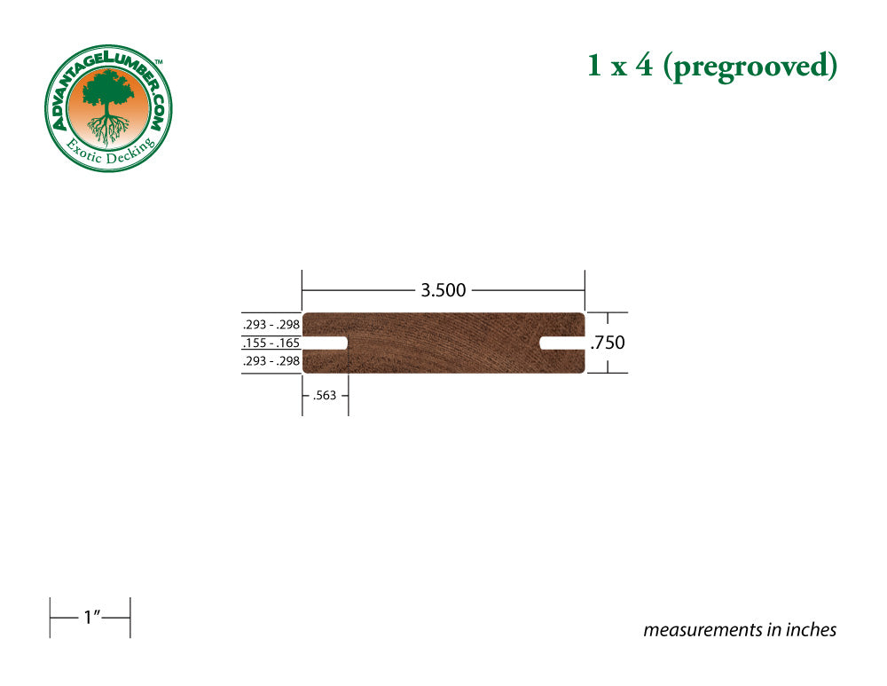 1 x 4 Mahogany (Red Balau) Wood Pre-Grooved Decking