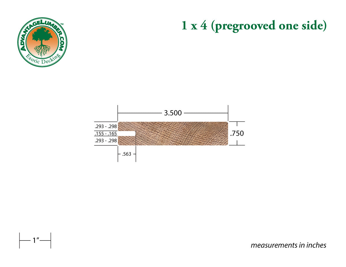 1x4 Western Red Cedar One-Sided Pre-Grooved - Appearance Grade - S1S2E/Green