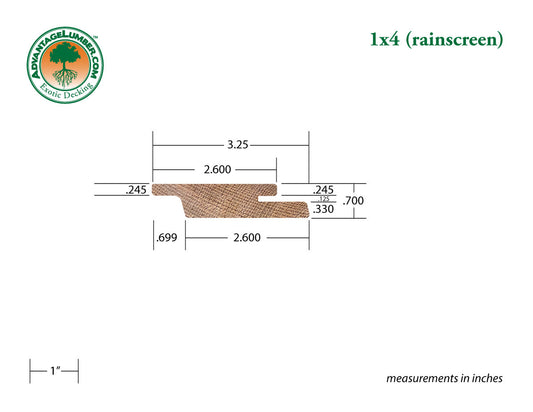 1x4 Western Red Cedar Rainscreen - Appearance Grade - S1S2E/Green