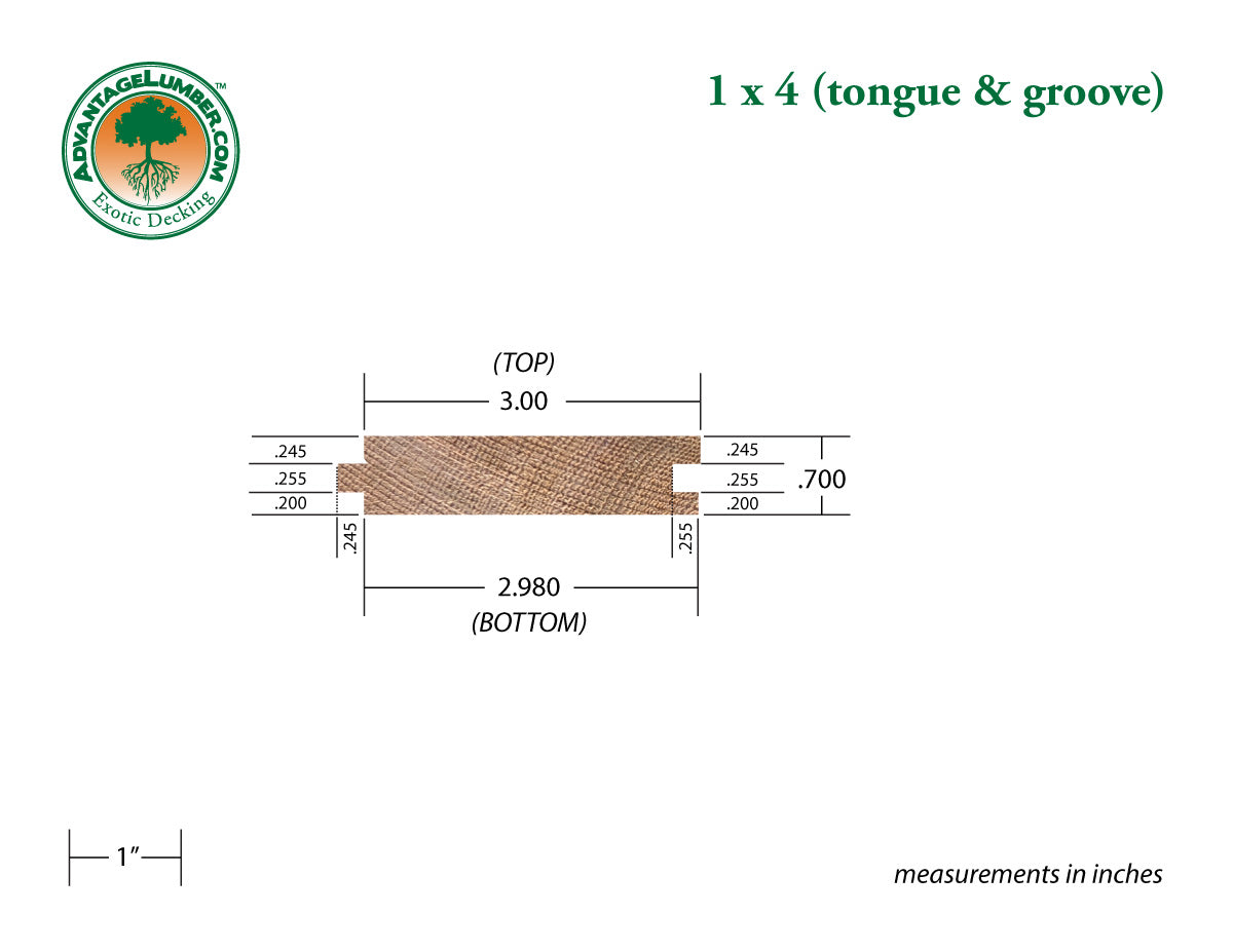 1x4 Western Red Cedar Tongue & Groove Square-Edge - Select Knotty (STK) Appearance Grade - S1S2E/Green