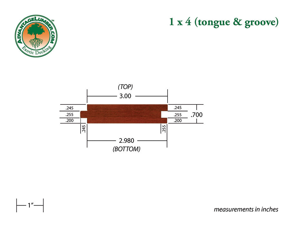 1 x 4 Brazilian Redwood (Massaranduba) Wood T&G Decking