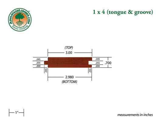 1 x 4 Brazilian Redwood (Massaranduba) Wood T&G Decking