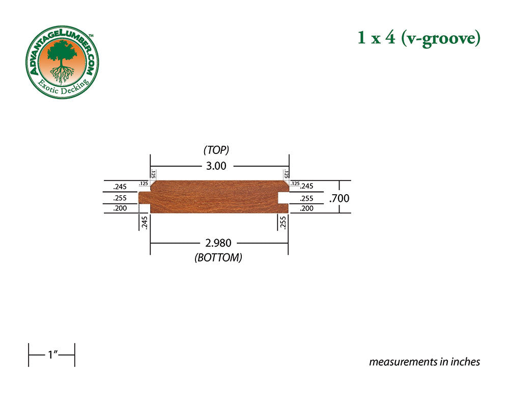 1 x 4 Cumaru Wood V-Groove