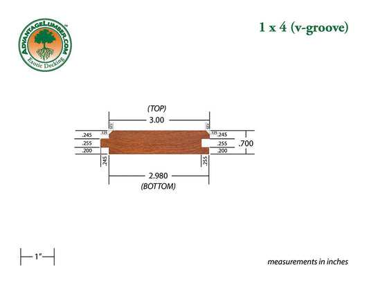 1 x 4 Cumaru Wood V-Groove