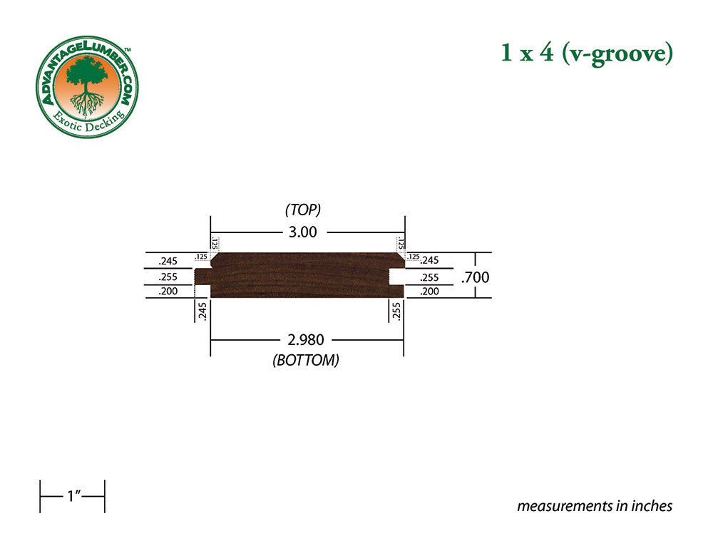 1 x 4 Ipe Wood V-Groove