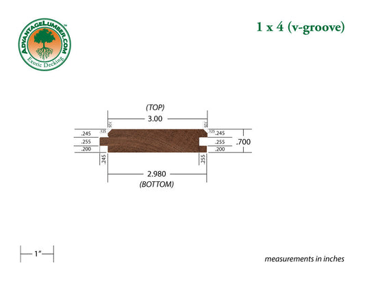 1 x 4 Mahogany (Red Balau) Wood V-Groove