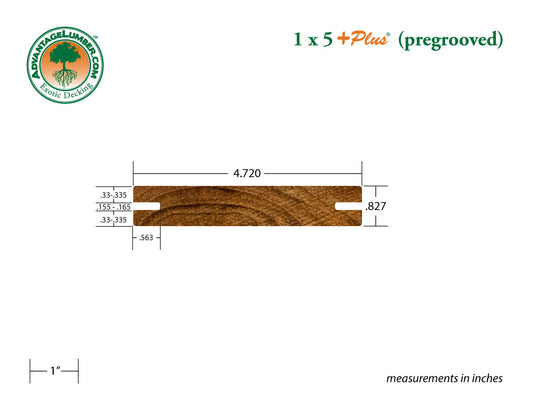 1 x 5 +Plus® Teak Wood Pre-Grooved Decking (21mm x 5)