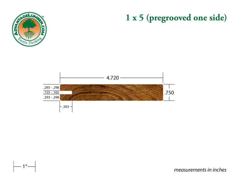 FSC® 1 x 5 Teak - Plantation Wood One Sided Pre-Grooved Decking