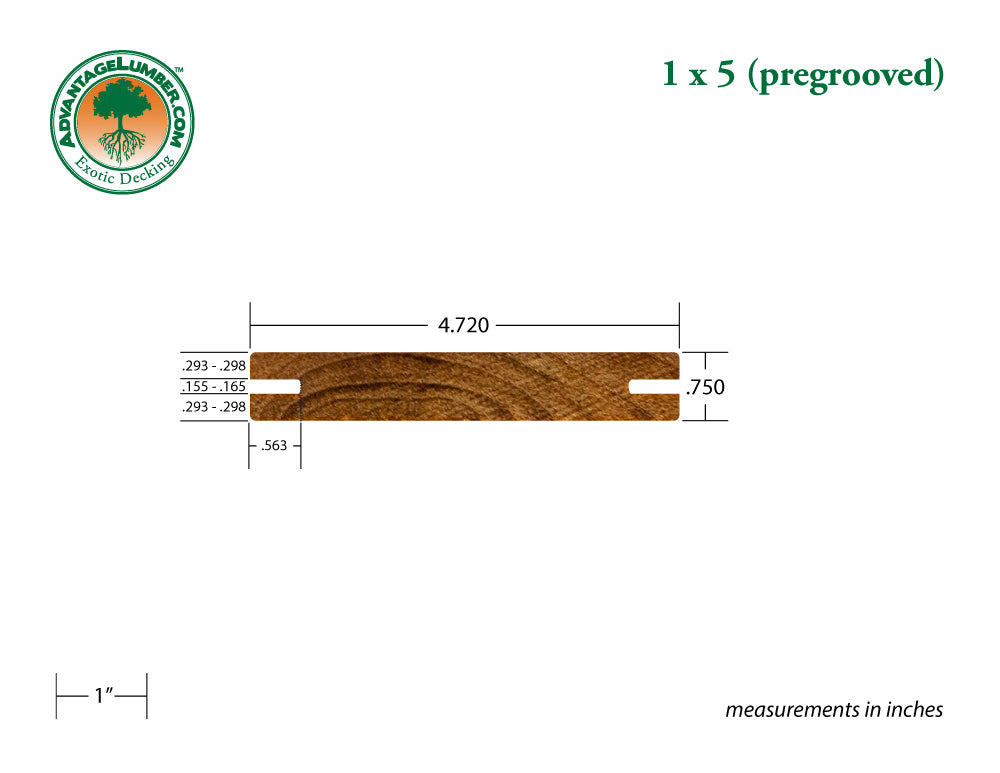 FSC® 1 x 5 Teak - Plantation Pre-Grooved Decking