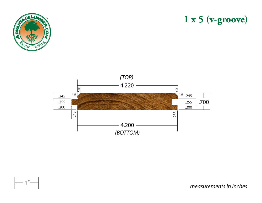 FSC® 1 x 5 Teak - Plantation Wood 45° V-Groove