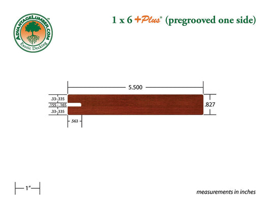 1 x 6 +Plus® Brazilian Redwood (Massaranduba) One Sided Pre-Grooved Decking (21mm x 6)