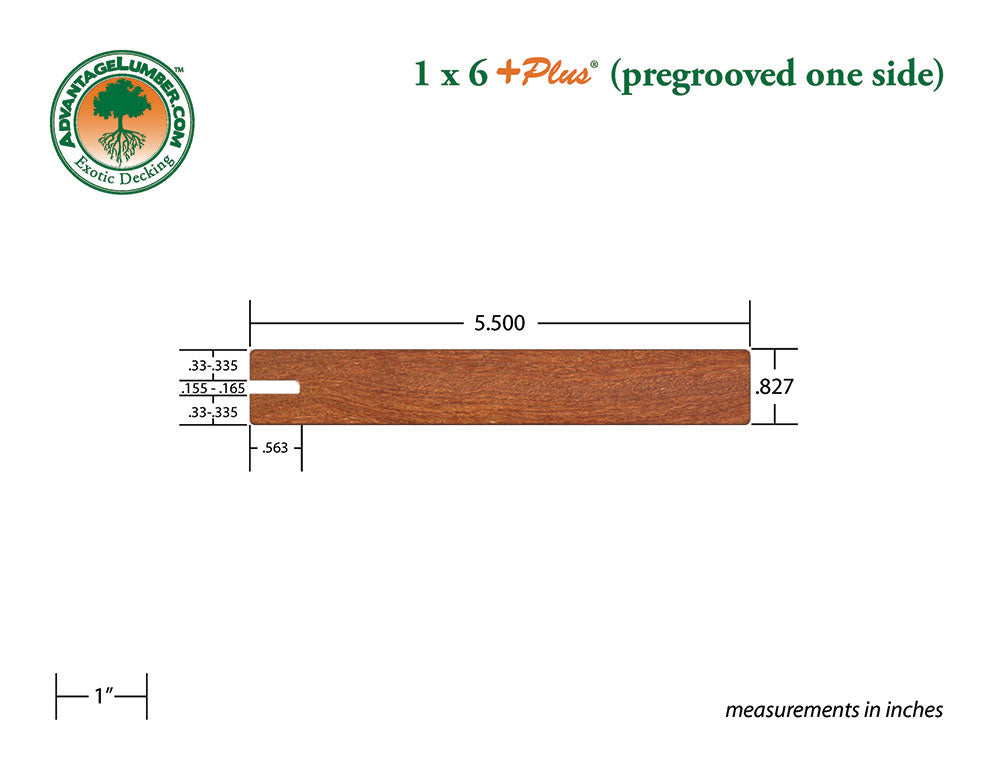 1 x 6 +Plus® Cumaru One Sided Pre-Grooved Decking (21mm x 6)