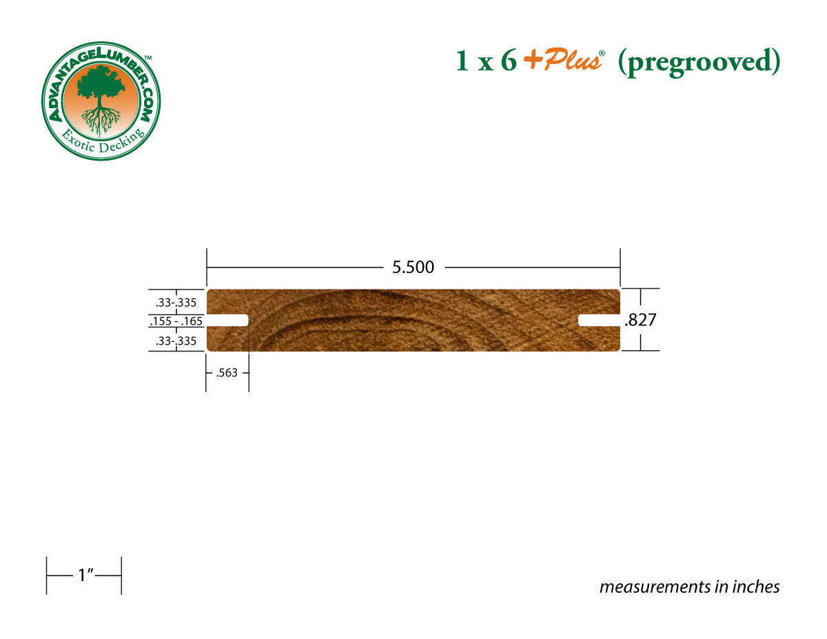 1 x 6 +Plus® Teak Wood Pre-Grooved Decking (21mm x 6) (Select Grade)