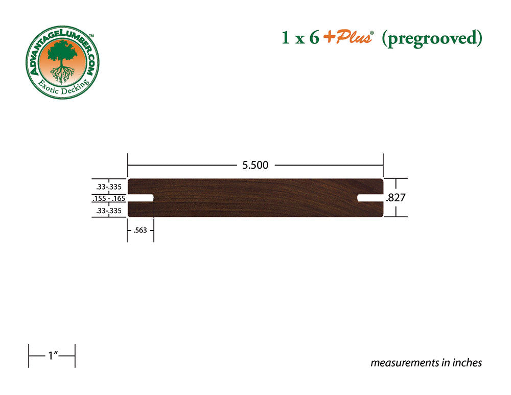 1 x 6 +Plus® Ipe Wood Pre-Grooved Decking (21mm x 6)