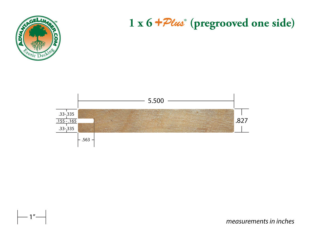 1 x 6 +Plus® Garapa One Sided Pre-Grooved Decking (21mm x 6)