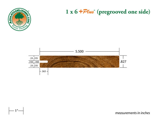 1 x 6 +Plus® Teak One Sided Pre-Grooved Decking (21mm x 6) (Select Grade)